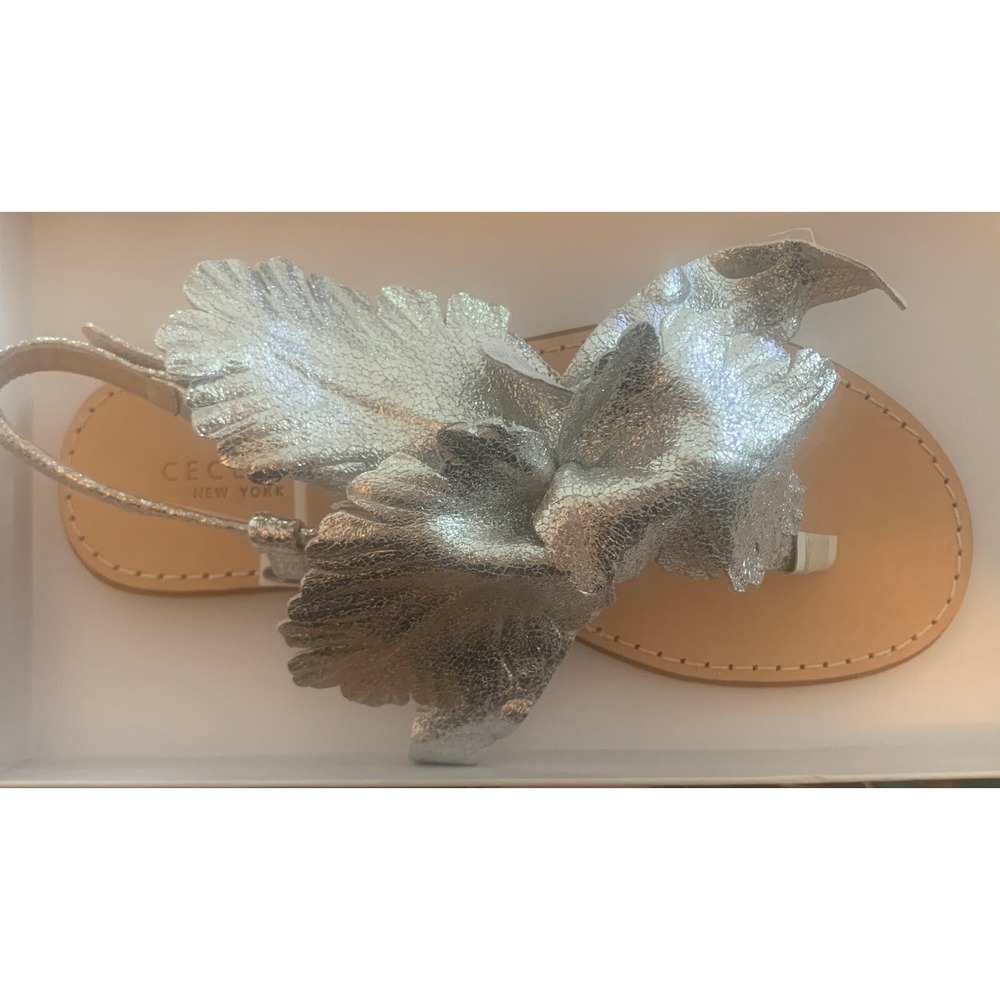 New Anthropologie Cecelia  sandals silver shoes Ceceliany Floral Peony 6  1/2"